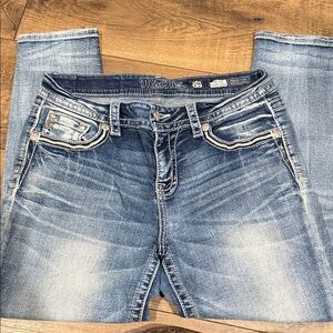 Miss Me Blue Boot Cut Jeans with Intricate Pocket Design